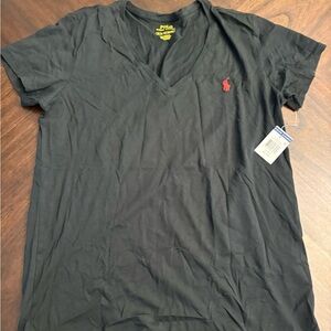 Polo Ralph Lauren Women's Pony Logo V-Neck Tee XLarge Black New